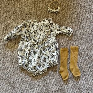 Floral Print Kids One Piece with Accessories
